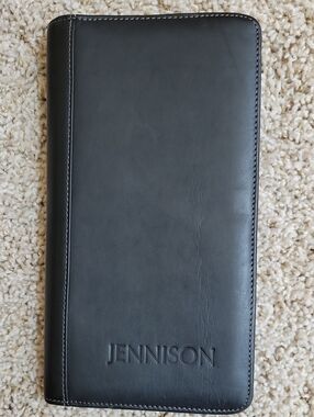 Black Jennison Leeds Zippered Portfolio - Genuine Leather